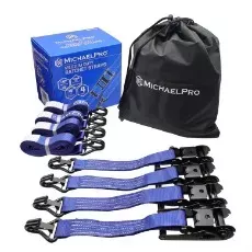 4 Pack 1.5″ x 15′ Ratchet Tie Down Strap with J-Hook Safety Latches, 3300 lb Break Strength
